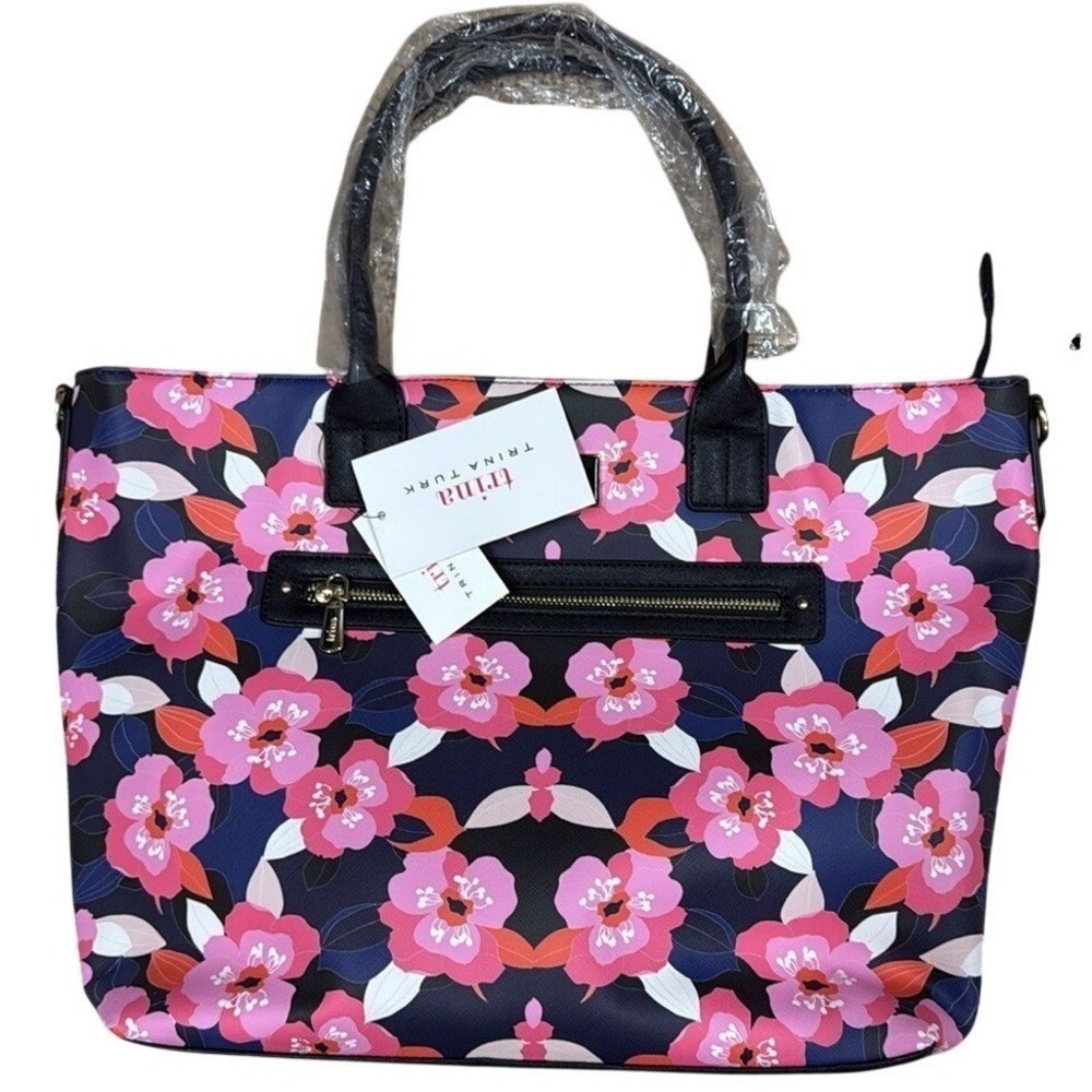 Trina Turk All Over Narcissus Floral Tote Bag and Wallet Set Pink Navy Blue NEW‎